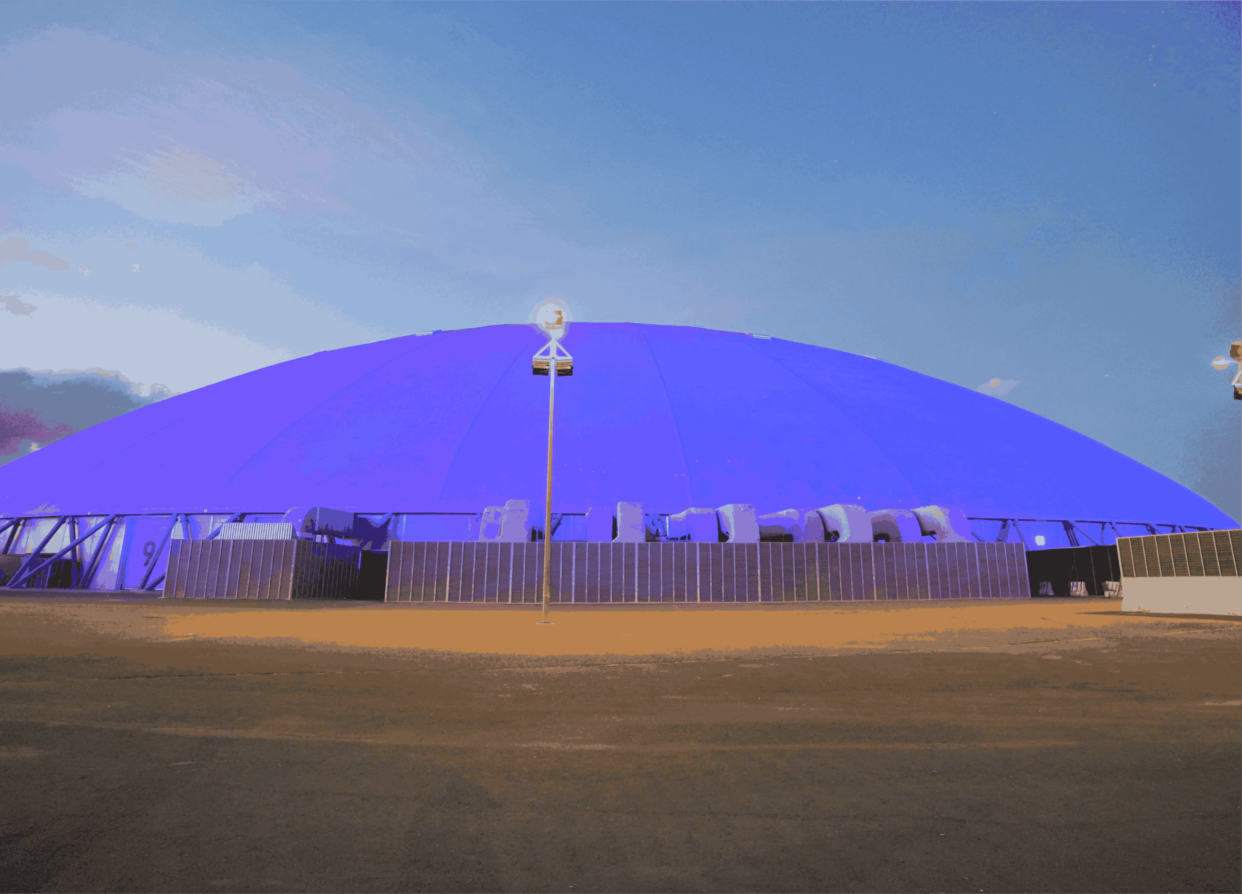 Energia dome structure illuminated at night