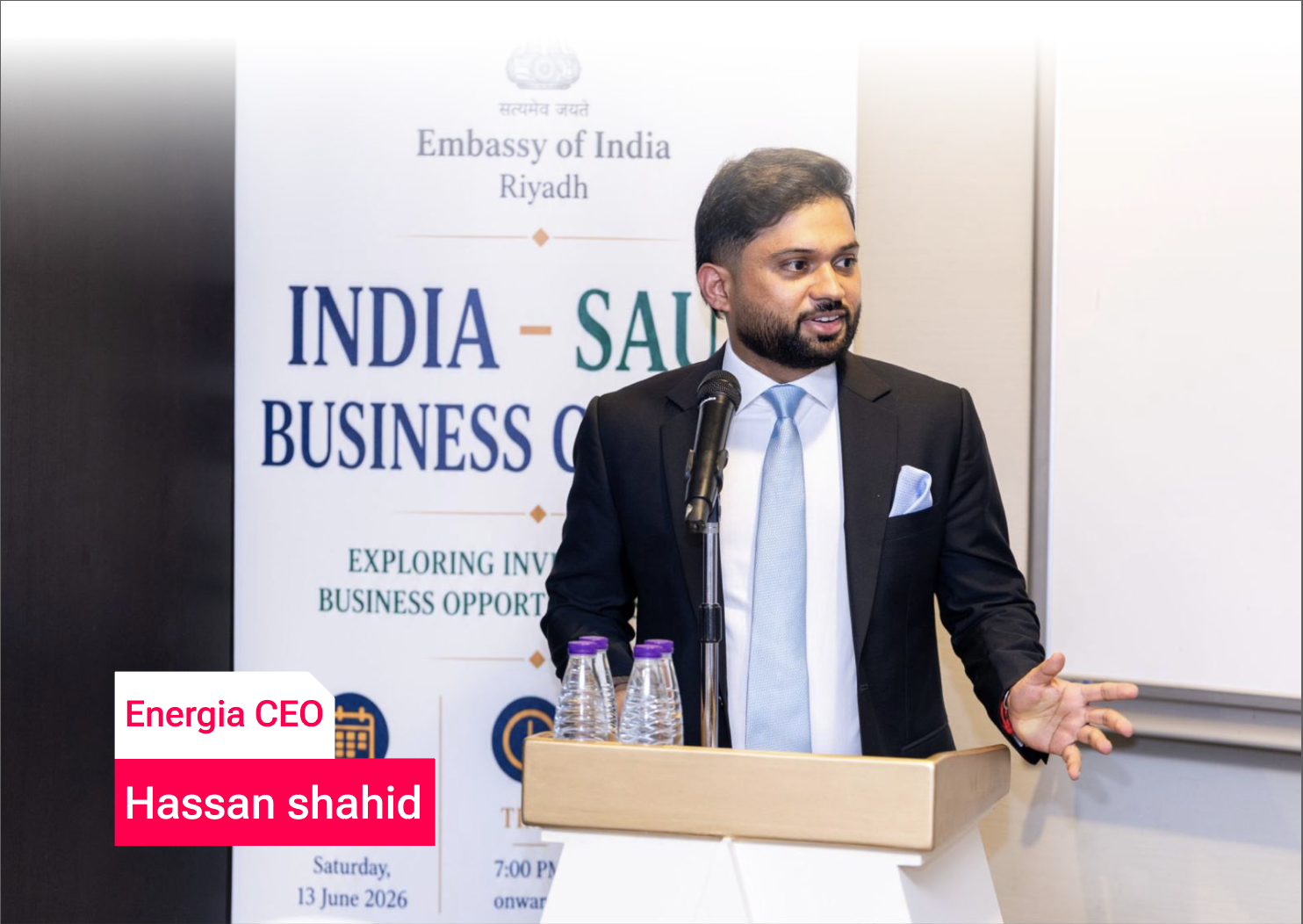 Energia CEO Hassan Shahid speaking at the Indian Embassy Business Meet