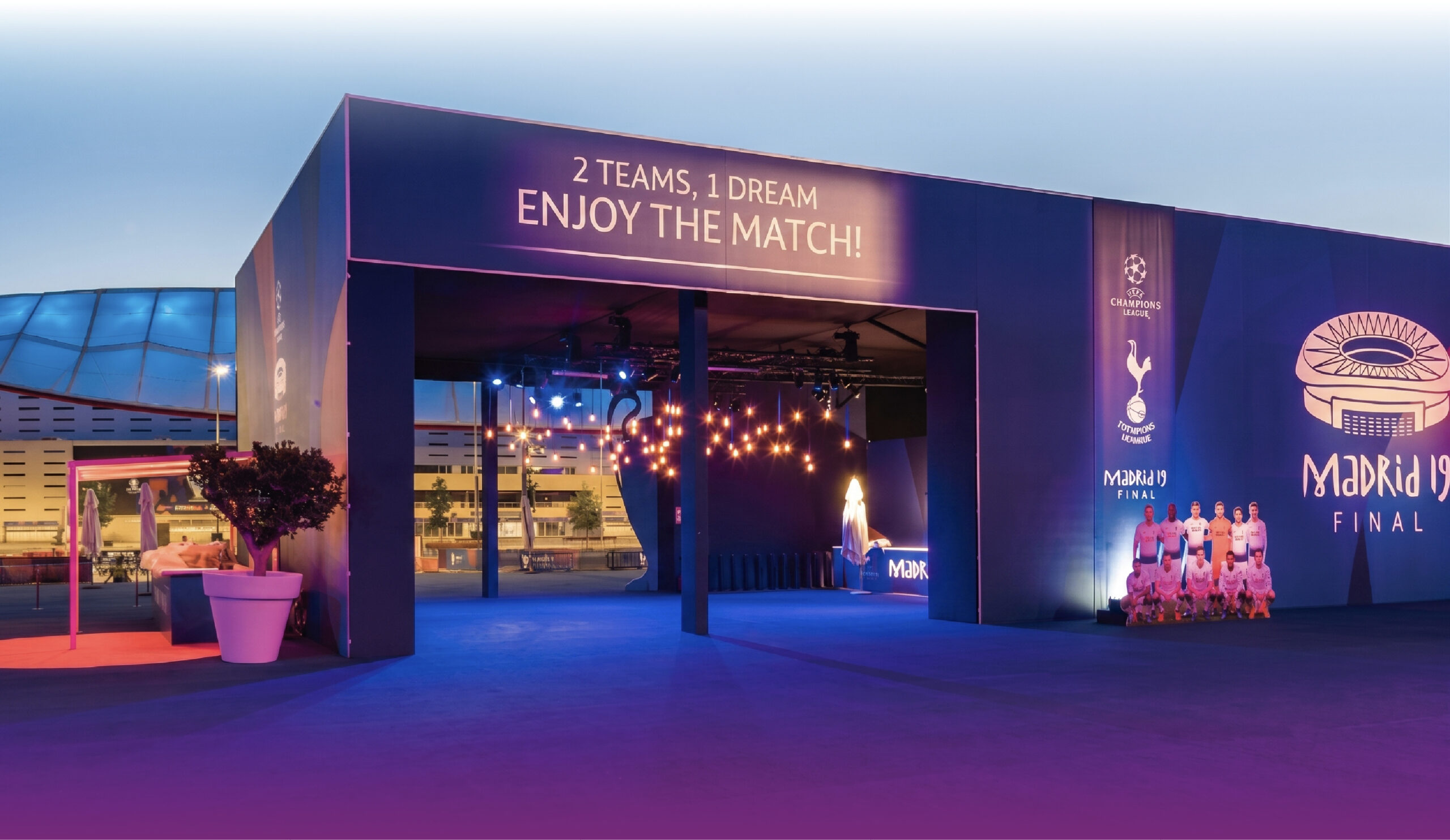 Modular fan zone structure at dusk